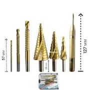 Набор сверл HSS, 7 предметов, ступенчатые+сверла фреза+кернер, «MAXIMUM» MX 12851